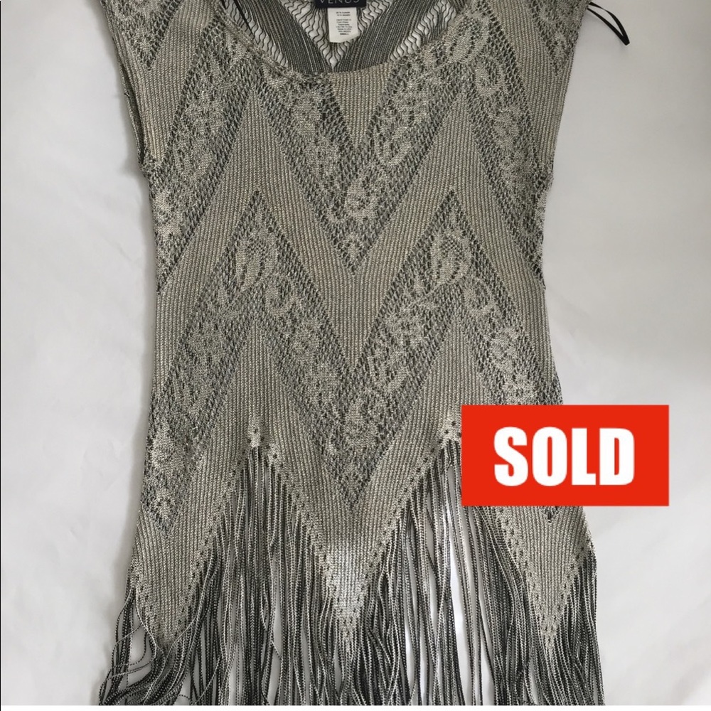 Flapper Style Metallic Silver Fringe Top/Shirt